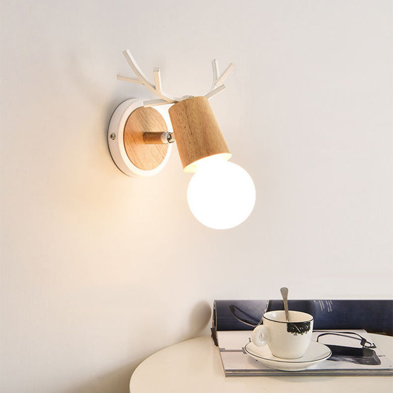 White Wooden Elk Wall Lamp