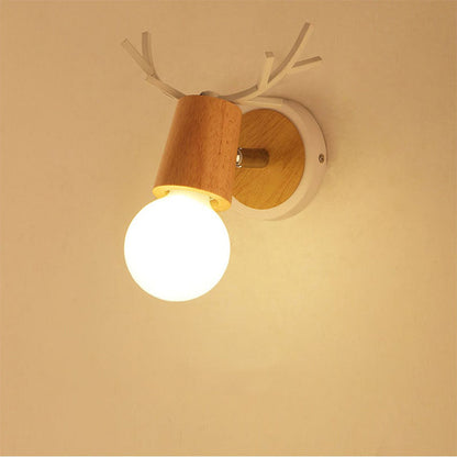 White Wooden Elk Wall Lamp