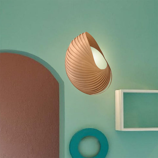 Shell Plug In Wall Sconce Wood Lampshade Art Sconce Light-[Modern pendant lighting for bedroom and living space]-Demolights UK