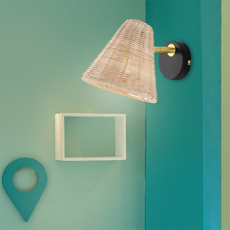 Wide Rattan Wicker Wall Lamp