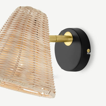 Wide Rattan Wicker Wall Lamp