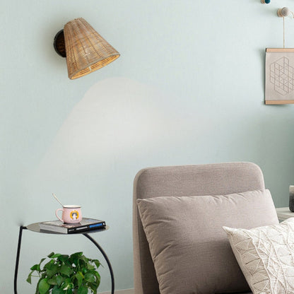 Wide Rattan Wicker Wall Lamp