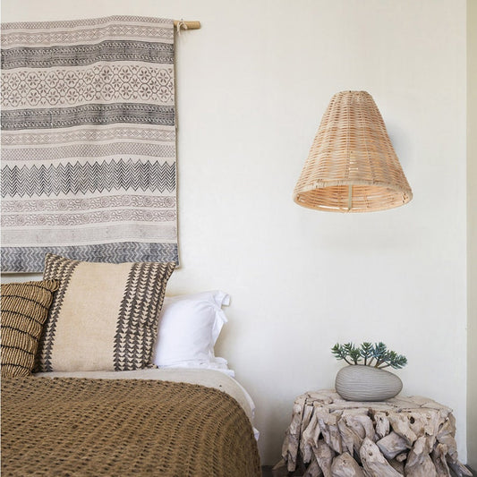 Rattan Wall Lamp Plug In Wall Lights Wicker Lampshade-[Modern pendant lighting for bedroom and living space]-Demolights UK