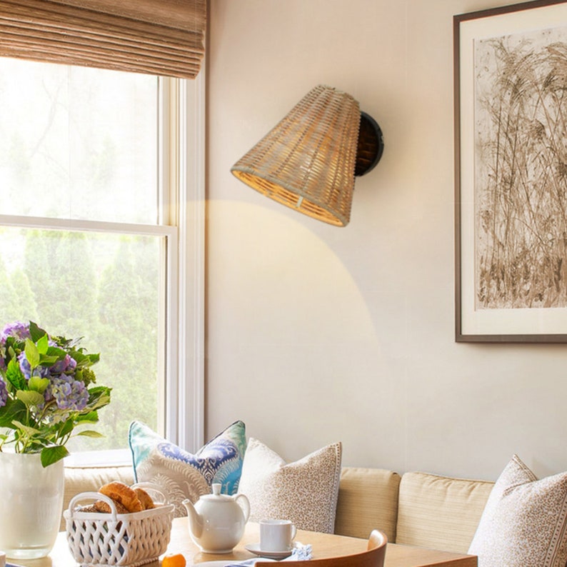Wide Rattan Wicker Wall Lamp