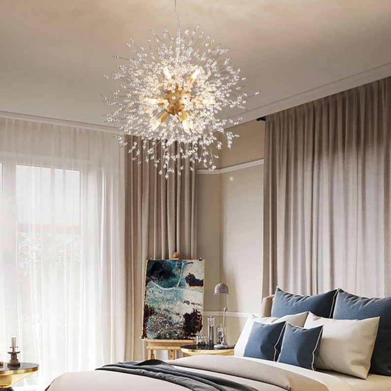 Design Dandelion Beaded Ceiling Light Flower Pendant Lights Crystal Chandelier-[Modern pendant lighting for bedroom and living space]-Demolights UK