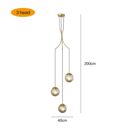 Spiral Amber Glass Globe Staircase Chandelier