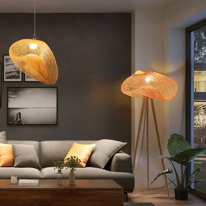 Bamboo Hand Knitted Lampshade Floor Light-[Modern pendant lighting for bedroom and living space]-Demolights UK