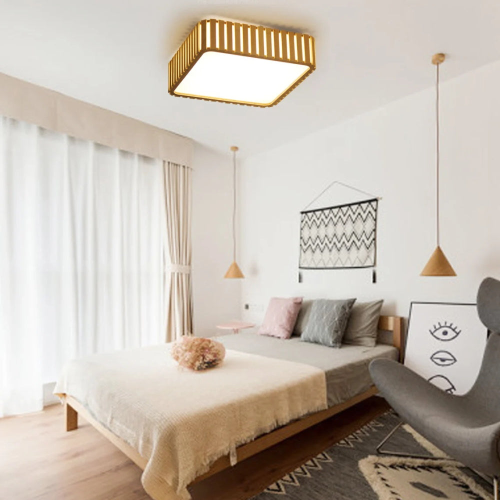 Square Wood Ceiling Light Led Wood Pendant Lamp-[Modern pendant lighting for bedroom and living space]-Demolights UK