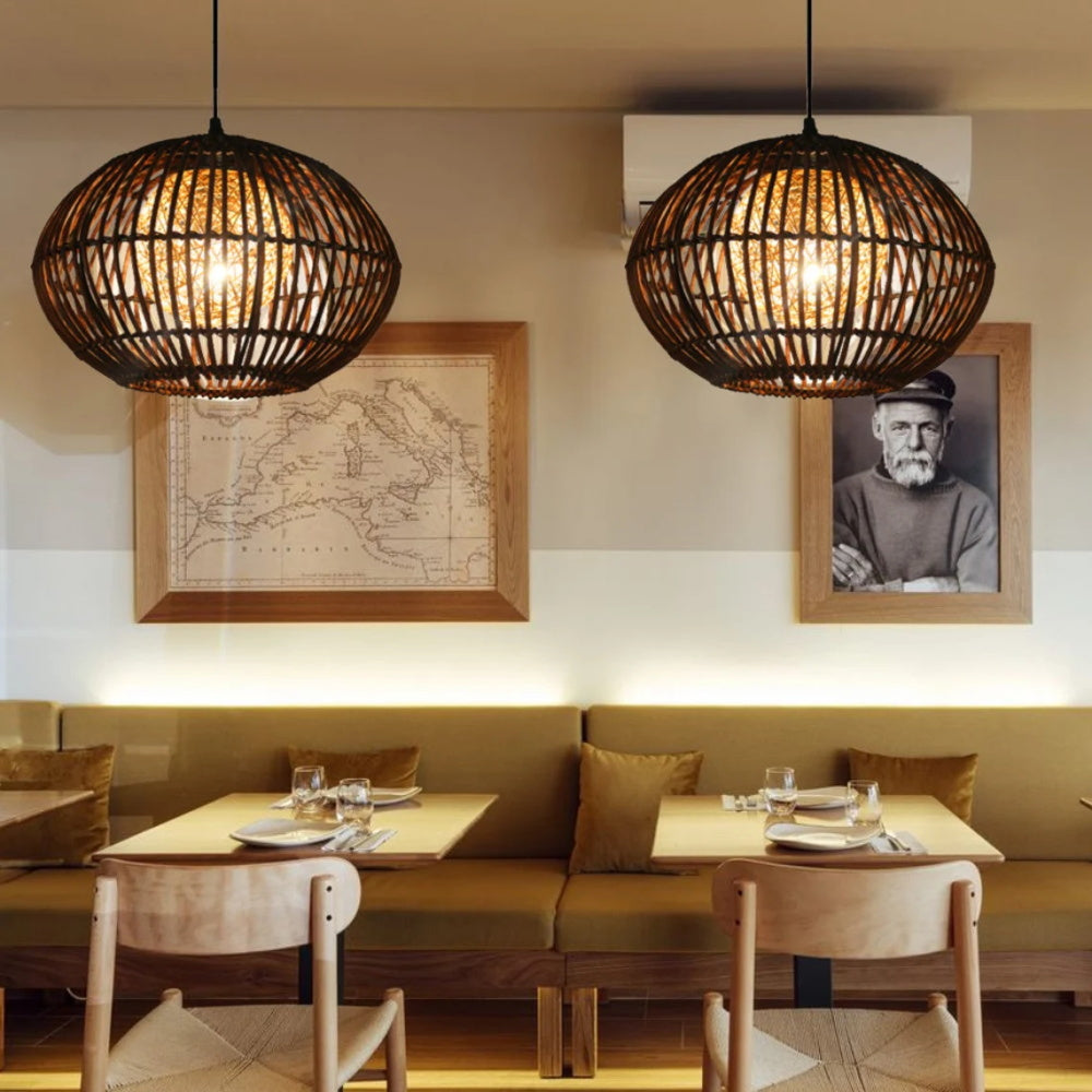 Handcraft Wide Rattan Pendant Lamp