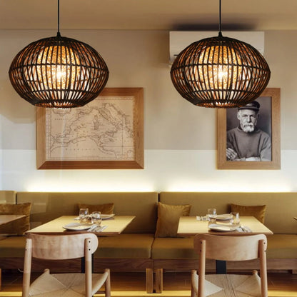 Handcraft Wide Rattan Pendant Lamp