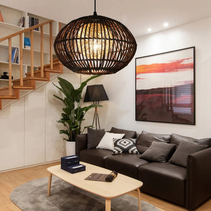 Handcraft Wide Rattan Pendant Lamp