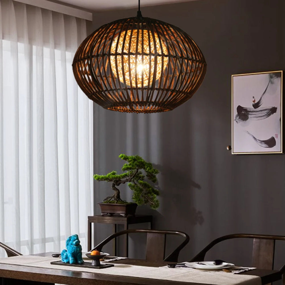 Handcraft Wide Rattan Pendant Lamp