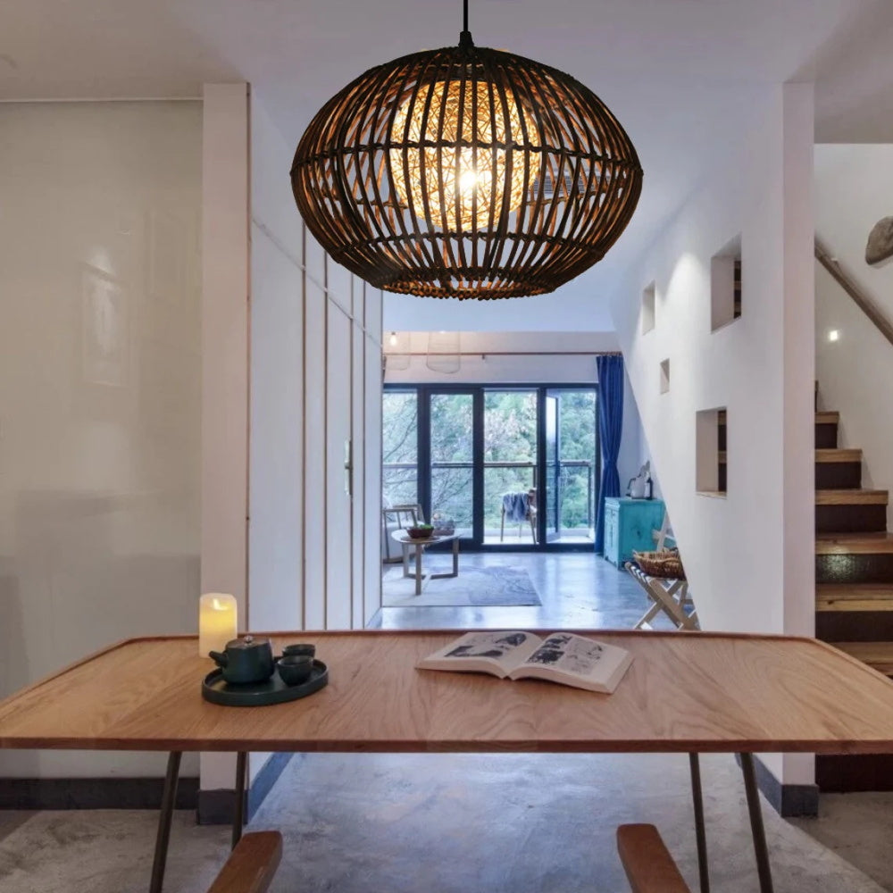 Handcraft Wide Rattan Pendant Lamp