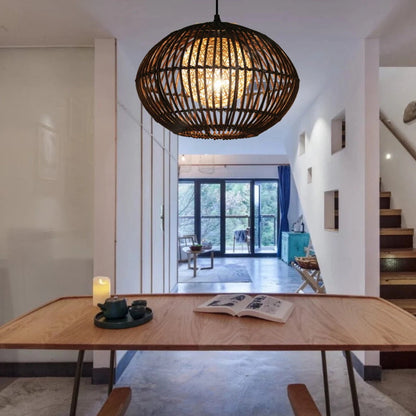 Handcraft Wide Rattan Pendant Lamp