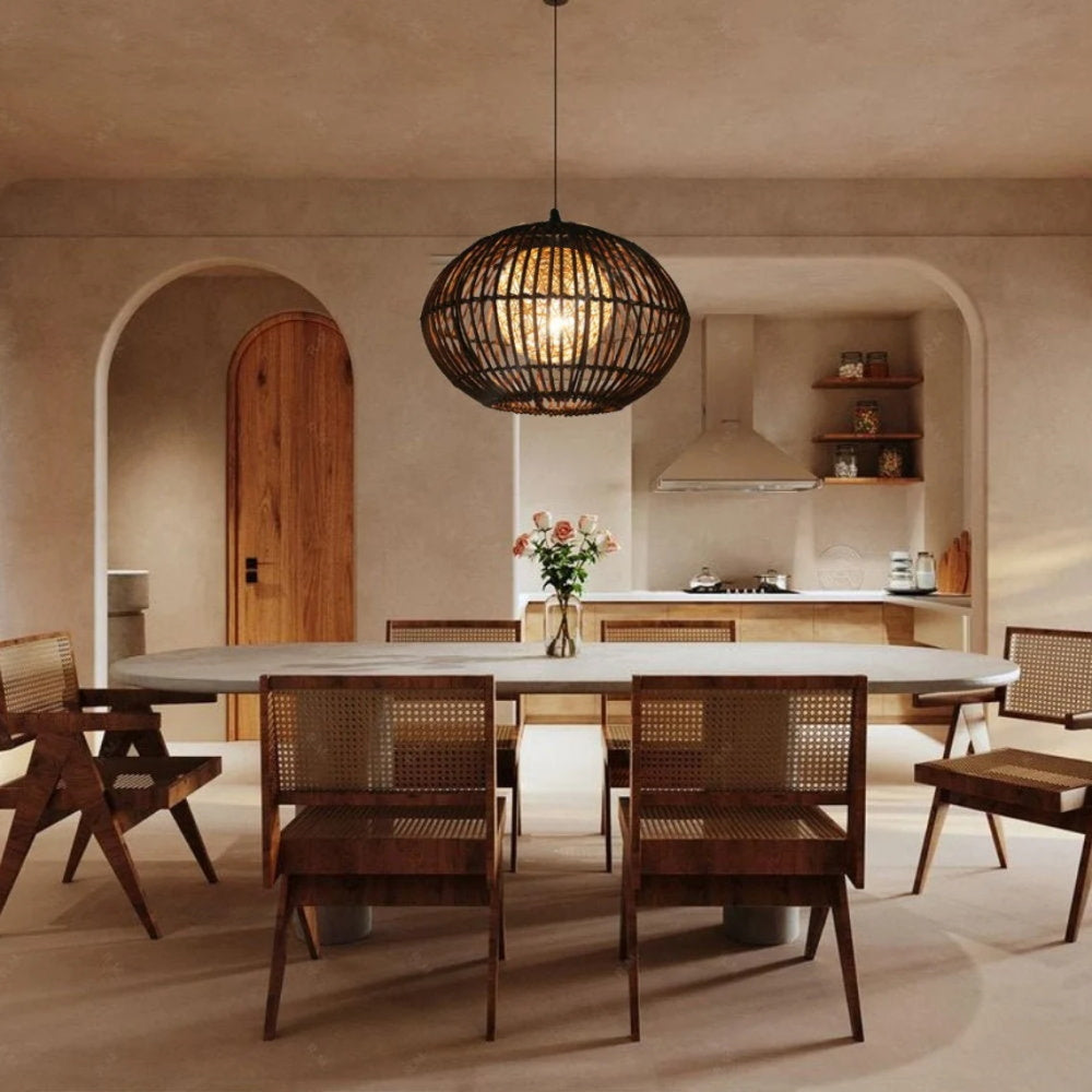 Handcraft Wide Rattan Pendant Lamp