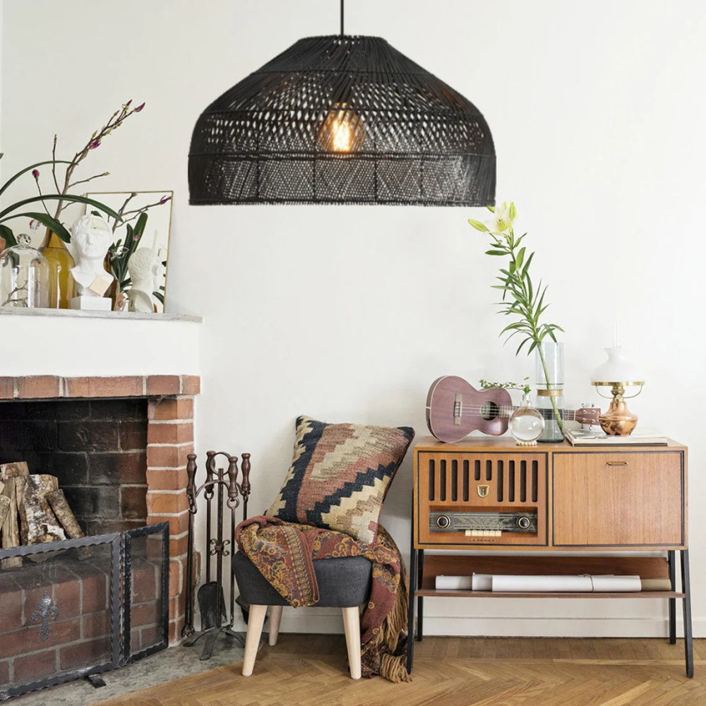 Wide Natural Woven Wicker Pendant
