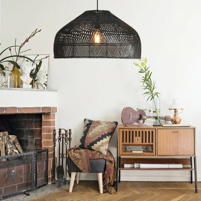 Wide Natural Woven Wicker Pendant
