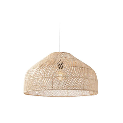 Wide Natural Woven Wicker Pendant