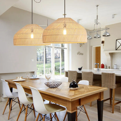 Wide Natural Woven Wicker Pendant