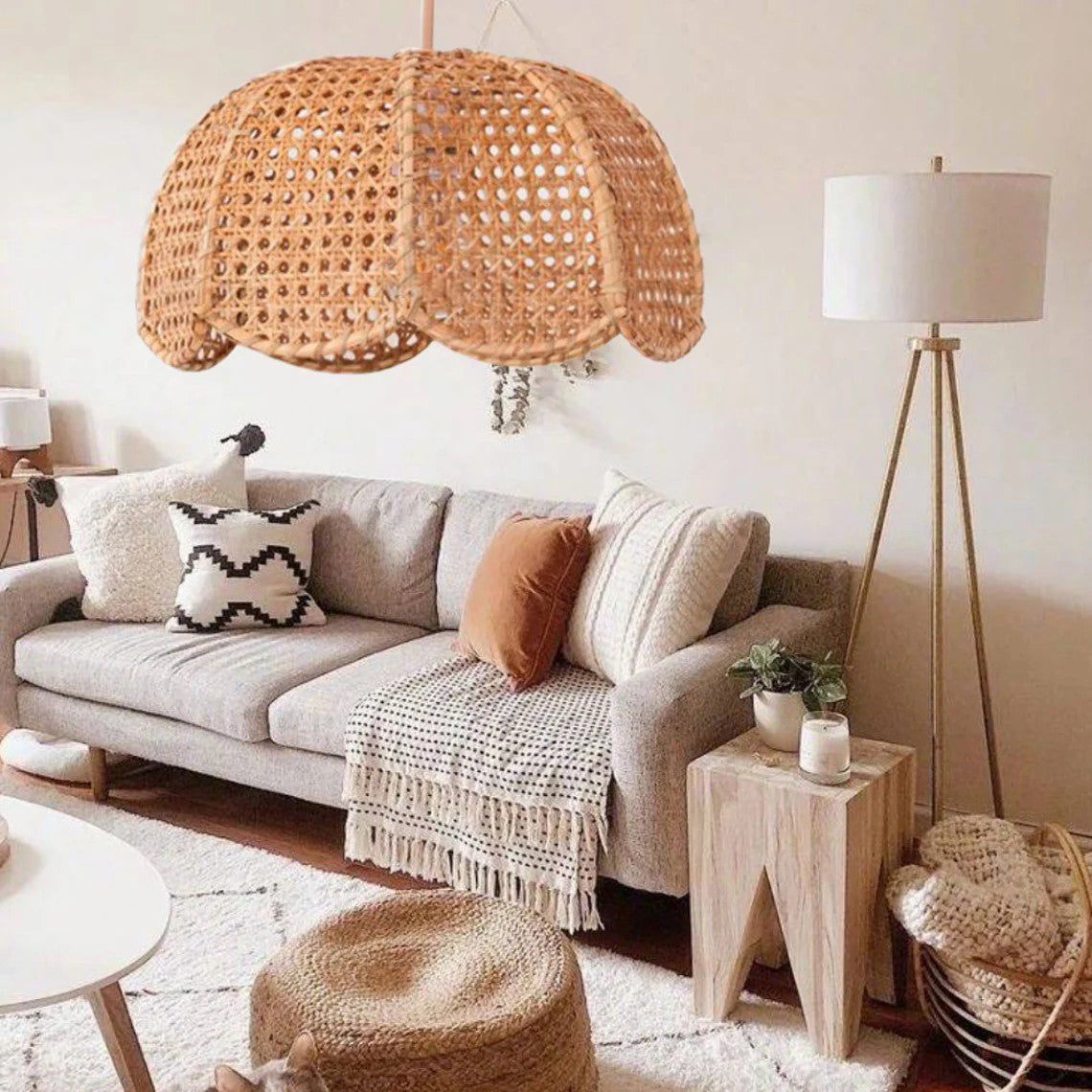 Rattan Scalloped Wavy Umbrella Dome