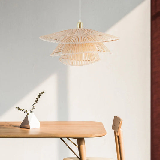 Bamboo Cloak Pendant Light Wicker Chandelier-[Modern pendant lighting for bedroom and living space]-Demolights UK