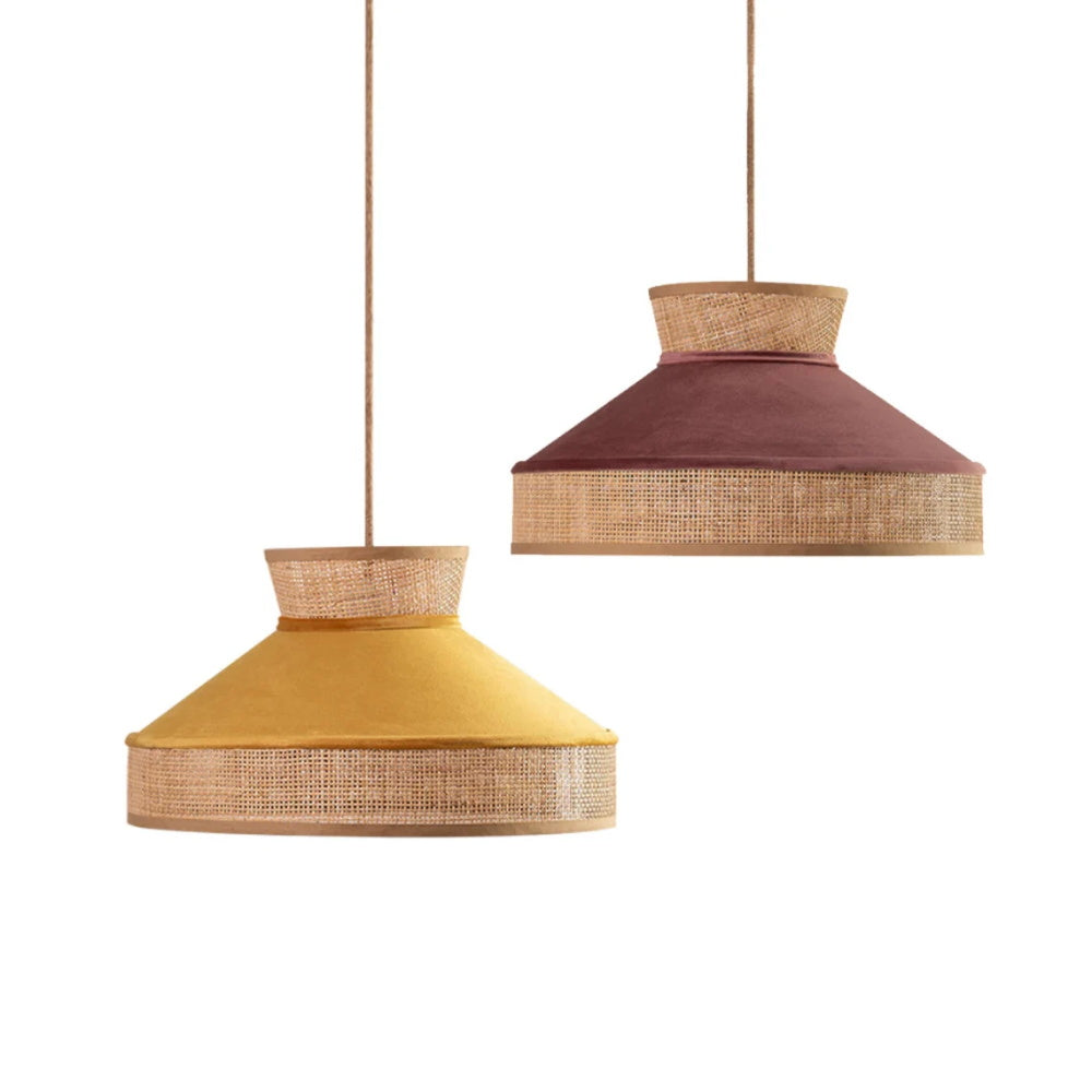 Fabric Drum Pendant in Yellow or Brown