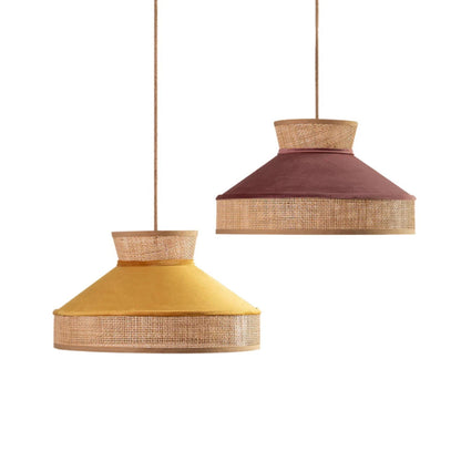Fabric Drum Pendant in Yellow or Brown