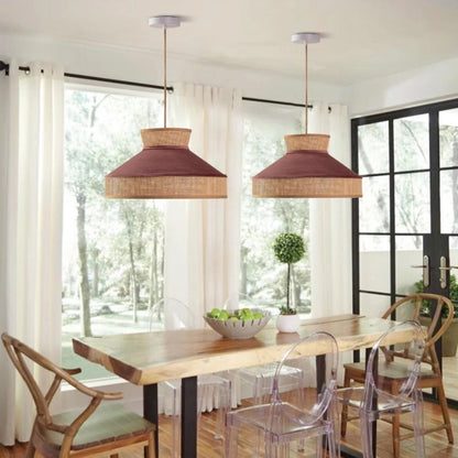 Fabric Drum Pendant in Yellow or Brown