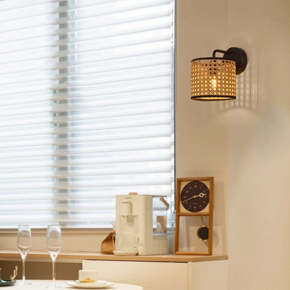 Rattan Plug In Wall Sconce Wicker Wall Light-[Modern pendant lighting for bedroom and living space]-Demolights UK