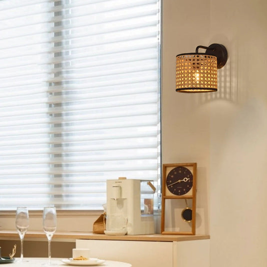 Rattan Plug In Wall Sconce Wicker Wall Light-[Modern pendant lighting for bedroom and living space]-Demolights UK