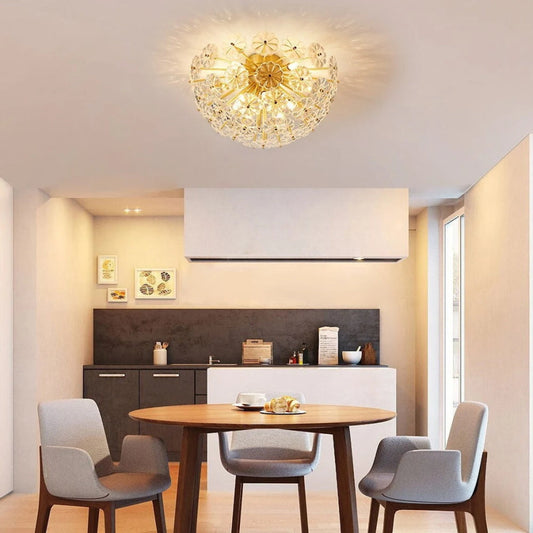 Luxury Crystal Flowers Starburst Ceiling Light Modern Flush Mount Ceiling Lamp-[Modern pendant lighting for bedroom and living space]-Demolights UK