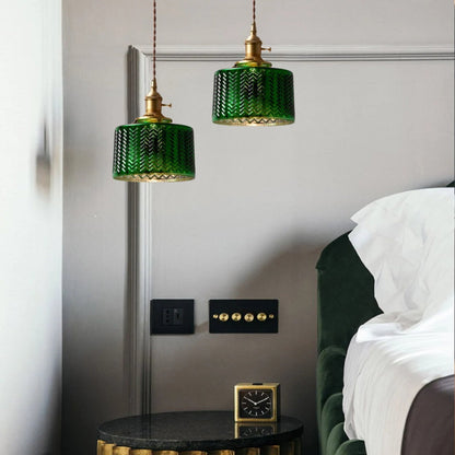 Green Ripple Glass Hanging Light