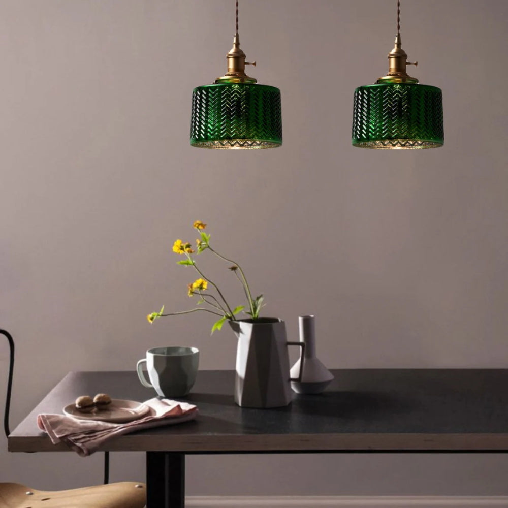Green Ripple Glass Hanging Light
