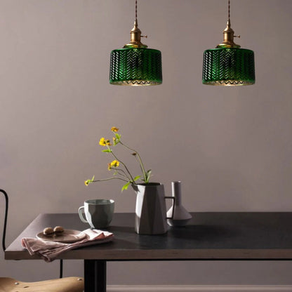Green Ripple Glass Hanging Light