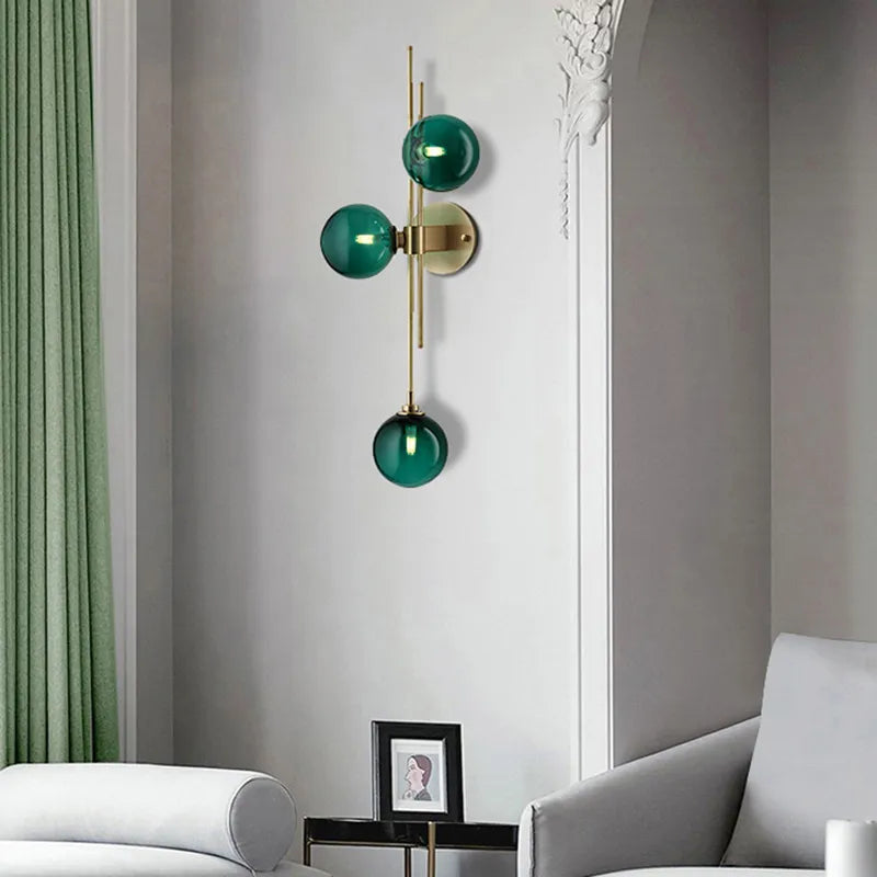 Green/Clear Glass Globe Wall Sconce Lamp Minimalist-[Modern pendant lighting for bedroom and living space]-Demolights UK