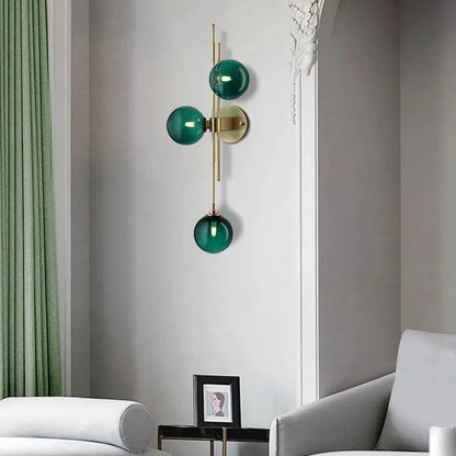 Green/Clear Glass Globe Wall Sconce Lamp Minimalist-[Modern pendant lighting for bedroom and living space]-Demolights UK