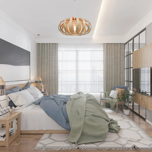 Bamboo Wicker Pumpkin Shade Pendant Light-[Modern pendant lighting for bedroom and living space]-Demolights UK