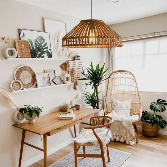 Country Retro Restaurant Chandelier Industrial Bamboo Braided Lantern-[Modern pendant lighting for bedroom and living space]-Demolights UK
