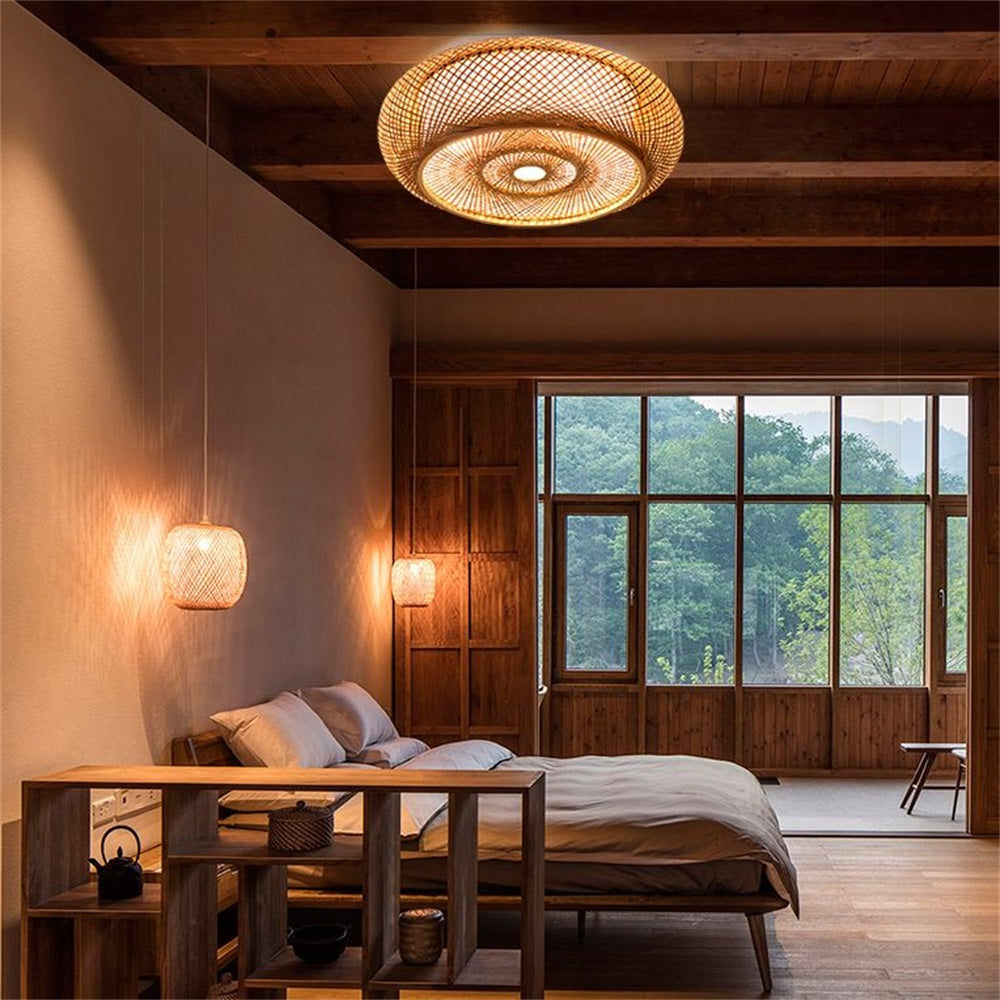 Hand-Woven Bamboo Saucer Flush Mount