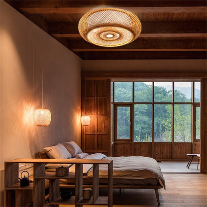 Hand-Woven Bamboo Saucer Flush Mount
