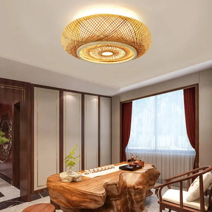 Hand-Woven Bamboo Saucer Flush Mount
