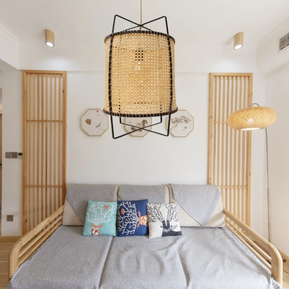 Boho Rattan and Jute Rope Pendant