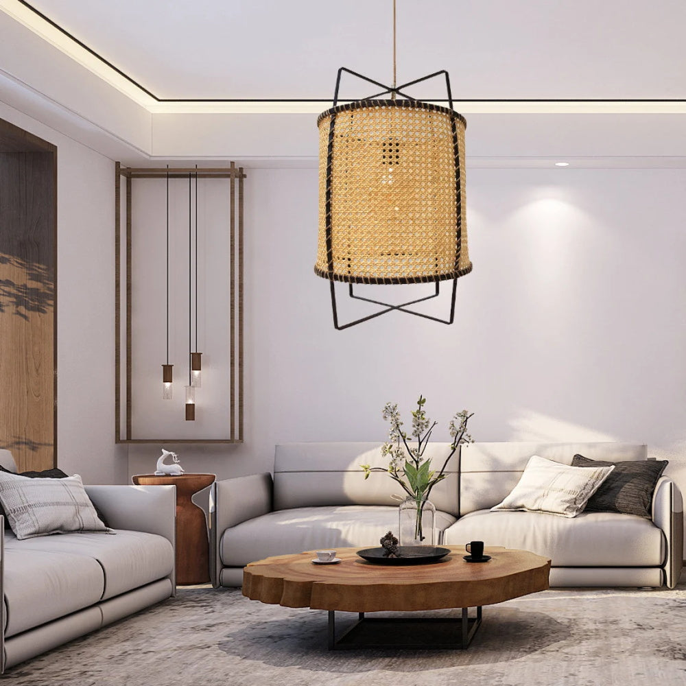 Boho Rattan and Jute Rope Pendant