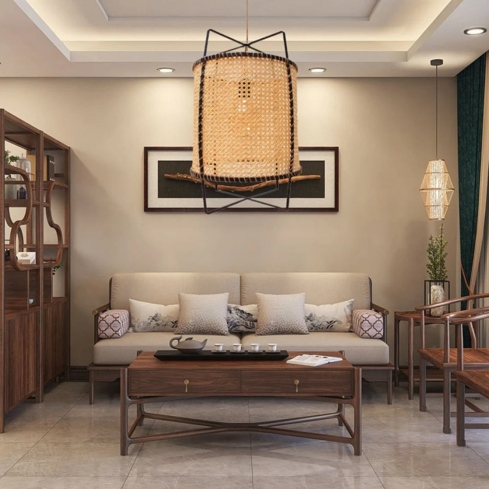 Boho Rattan and Jute Rope Pendant