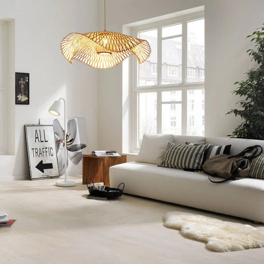 Floppy Hat Bamboo Pendant Light Woven Lampshade-[Modern pendant lighting for bedroom and living space]-Demolights UK