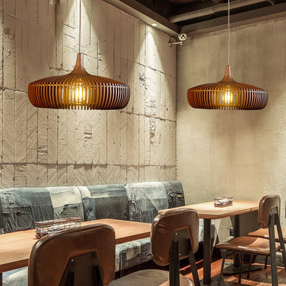 Wood Slat Fin Pendant Light