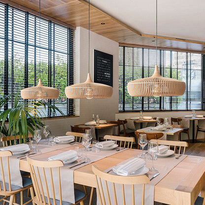 Wood Slat Fin Pendant Light