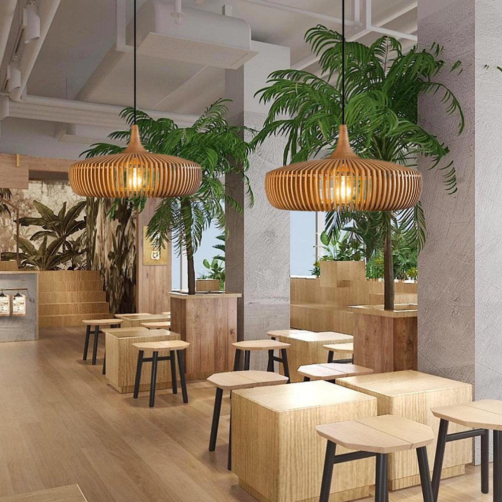 Wood Slat Fin Pendant Light