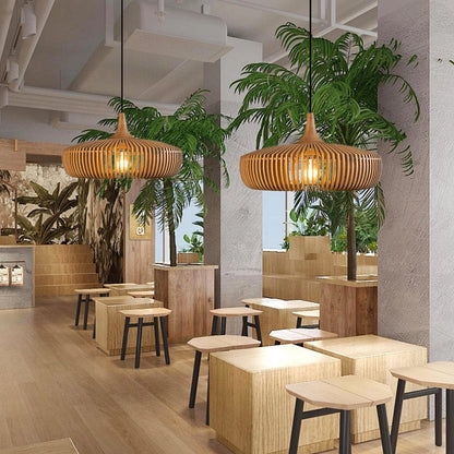 Wood Slat Fin Pendant Light