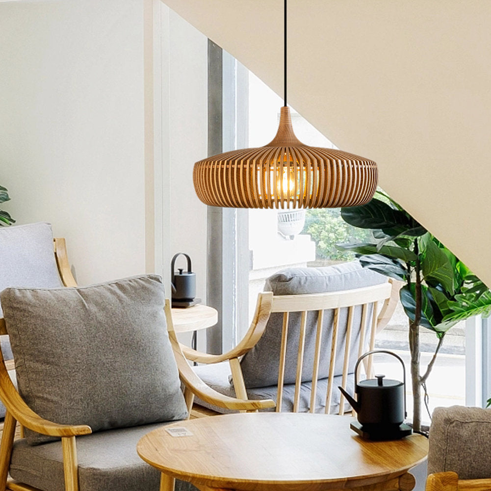 Wood Slat Fin Pendant Light